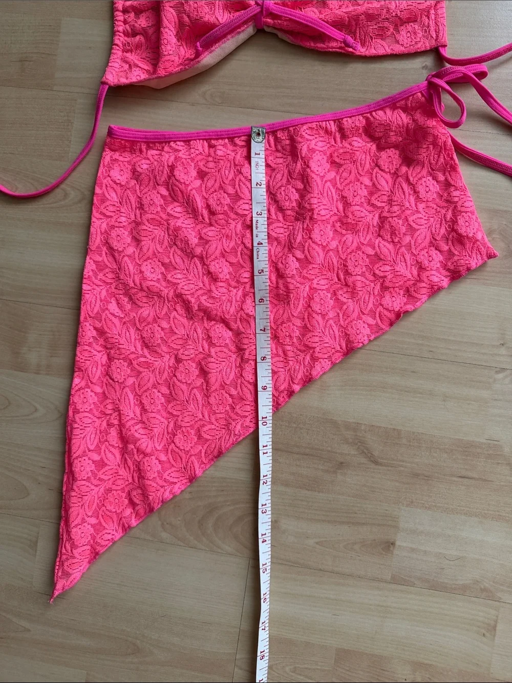Hot Pink Lace Bikini Top and Asymmetric Skirt Cover-Up Set